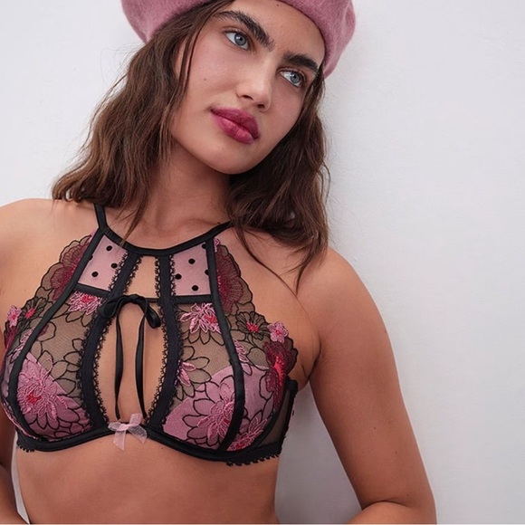 For Love And Lemons Other - For Love & Lemons Zinnia High Neck Embroidered Floral Bra 36C NWT